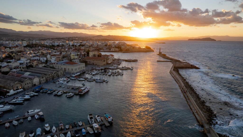 chania harbor sunset